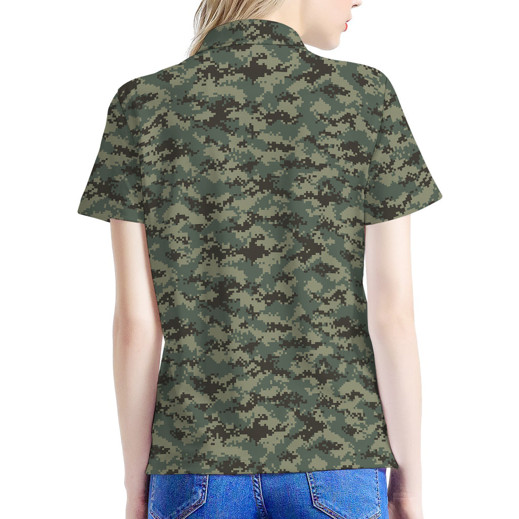 Forest Green Digital Camo Pattern Print Women's Polo Shirt