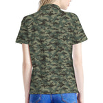 Forest Green Digital Camo Pattern Print Women's Polo Shirt
