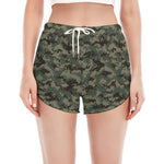 Forest Green Digital Camo Pattern Print Women's Split Running Shorts