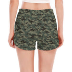 Forest Green Digital Camo Pattern Print Women's Split Running Shorts