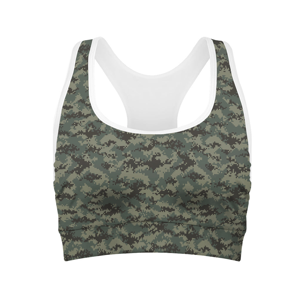 Forest Green Digital Camo Pattern Print Women's Sports Bra