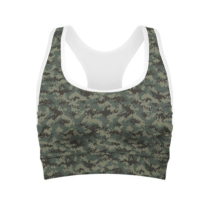 Forest Green Digital Camo Pattern Print Women's Sports Bra