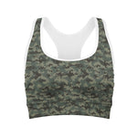 Forest Green Digital Camo Pattern Print Women's Sports Bra