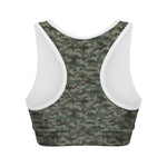 Forest Green Digital Camo Pattern Print Women's Sports Bra