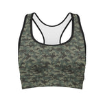 Forest Green Digital Camo Pattern Print Women's Sports Bra