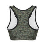 Forest Green Digital Camo Pattern Print Women's Sports Bra