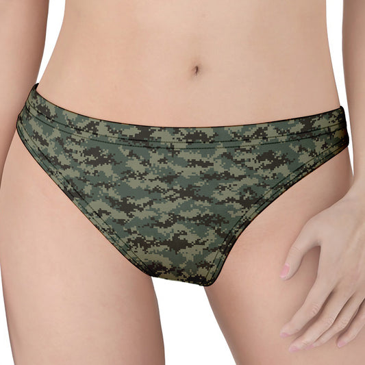 Forest Green Digital Camo Pattern Print Women's Thong