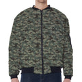 Forest Green Digital Camo Pattern Print Zip Sleeve Bomber Jacket