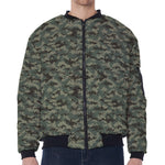 Forest Green Digital Camo Pattern Print Zip Sleeve Bomber Jacket
