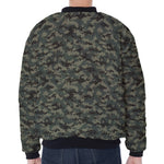Forest Green Digital Camo Pattern Print Zip Sleeve Bomber Jacket