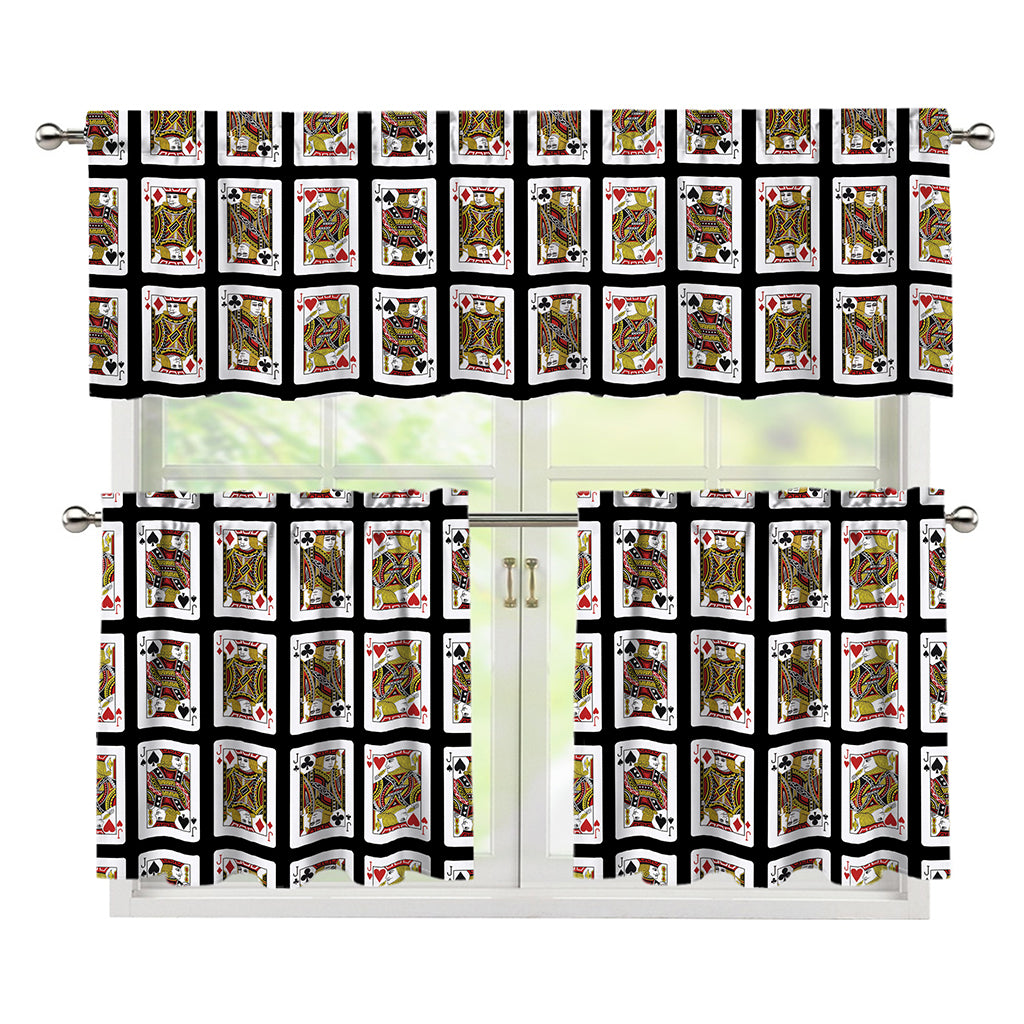 Four Jacks Playing Cards Pattern Print 3 Piece Kitchen Curtains