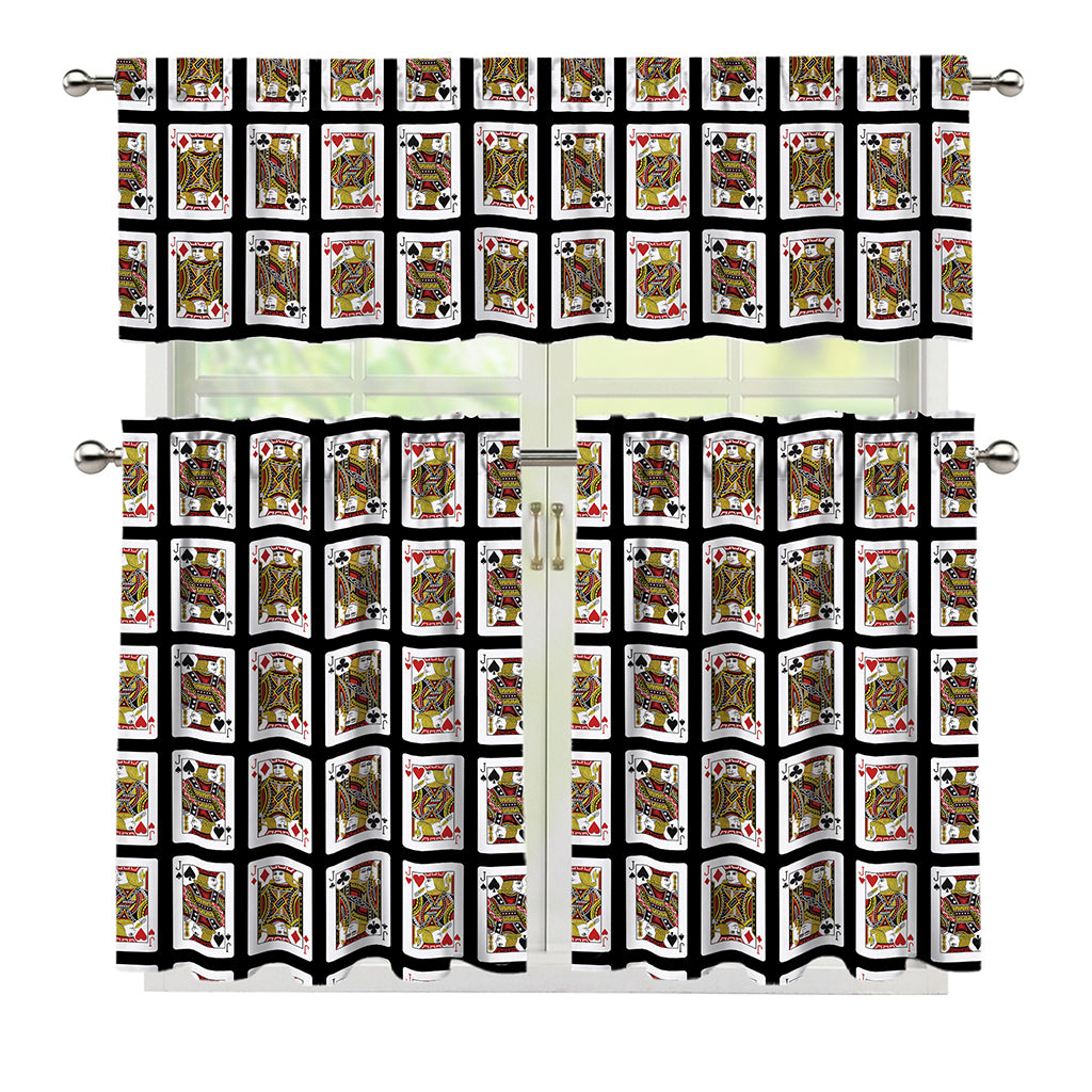 Four Jacks Playing Cards Pattern Print 3 Piece Kitchen Curtains