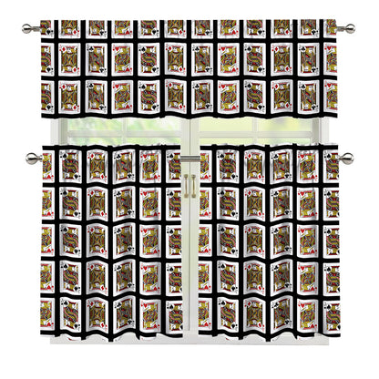 Four Jacks Playing Cards Pattern Print 3 Piece Kitchen Curtains