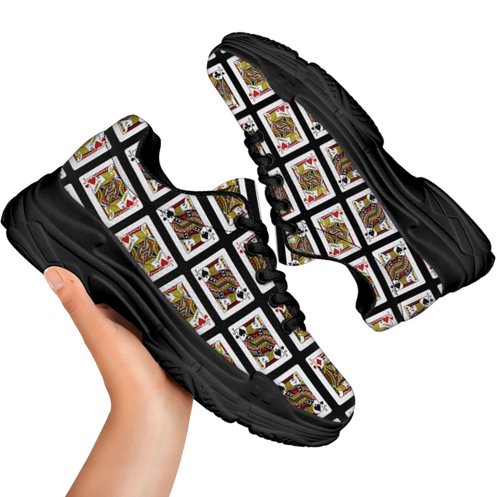 Four Jacks Playing Cards Pattern Print Black Chunky Shoes