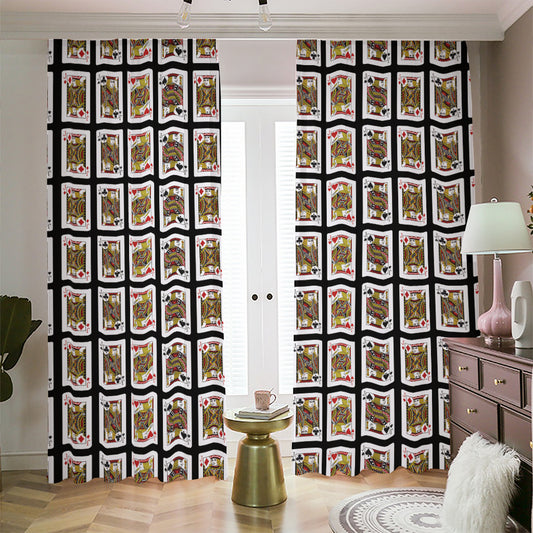 Four Jacks Playing Cards Pattern Print Blackout Pencil Pleat Curtains