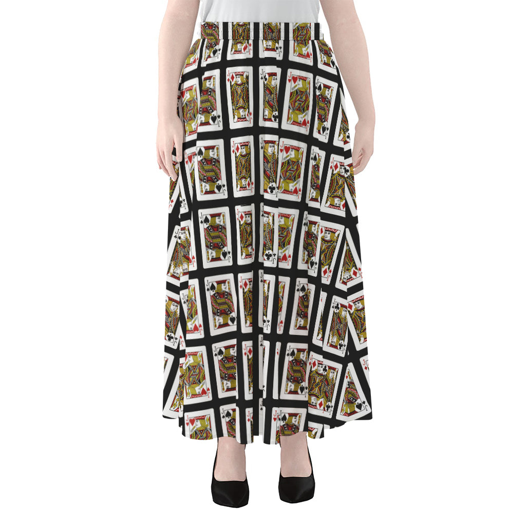 Four Jacks Playing Cards Pattern Print Chiffon Maxi Skirt