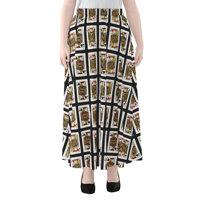 Four Jacks Playing Cards Pattern Print Chiffon Maxi Skirt
