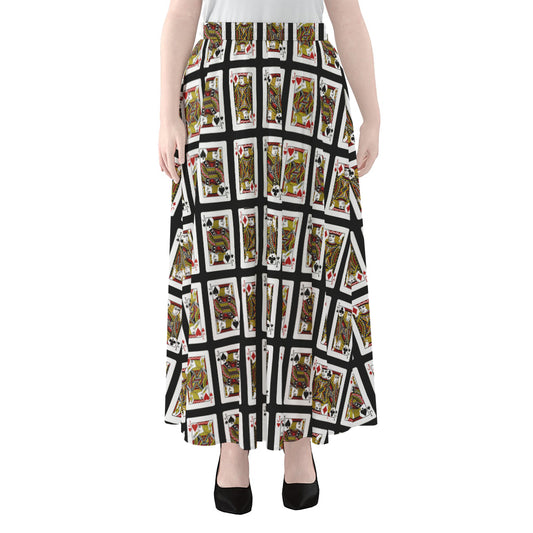 Four Jacks Playing Cards Pattern Print Chiffon Maxi Skirt