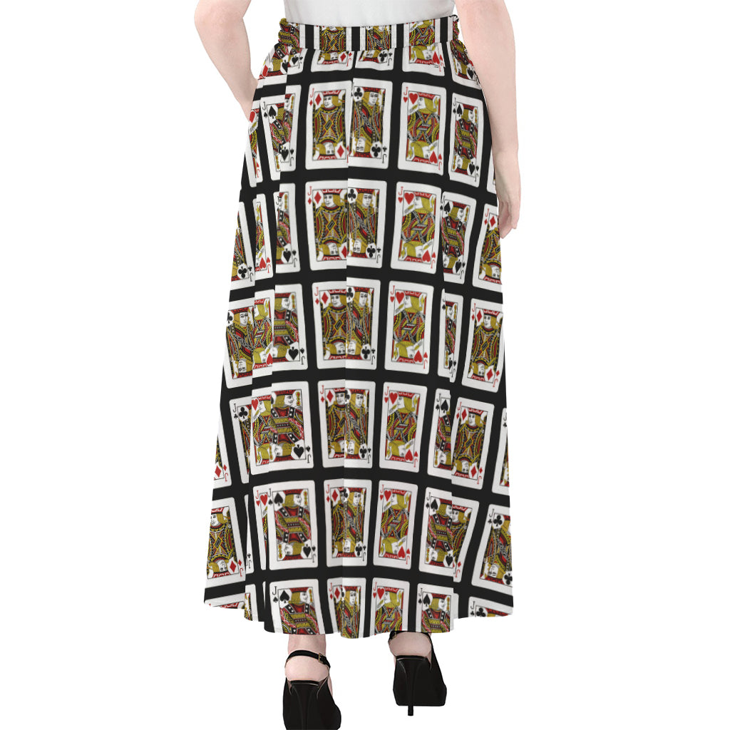 Four Jacks Playing Cards Pattern Print Chiffon Maxi Skirt