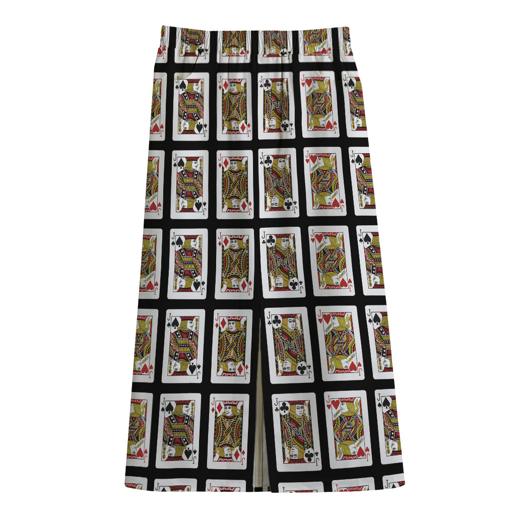 Four Jacks Playing Cards Pattern Print Cotton Front Slit Maxi Skirt