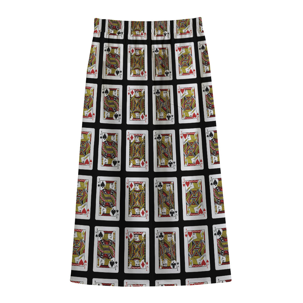 Four Jacks Playing Cards Pattern Print Cotton Front Slit Maxi Skirt