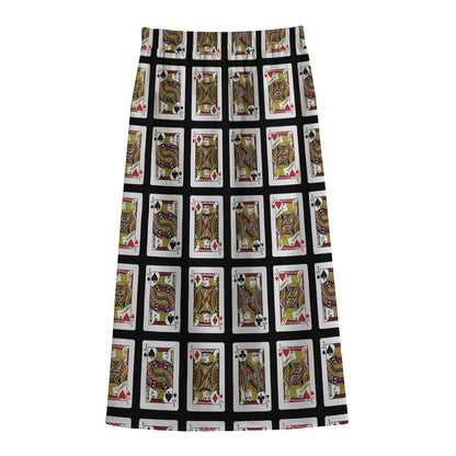 Four Jacks Playing Cards Pattern Print Cotton Front Slit Maxi Skirt