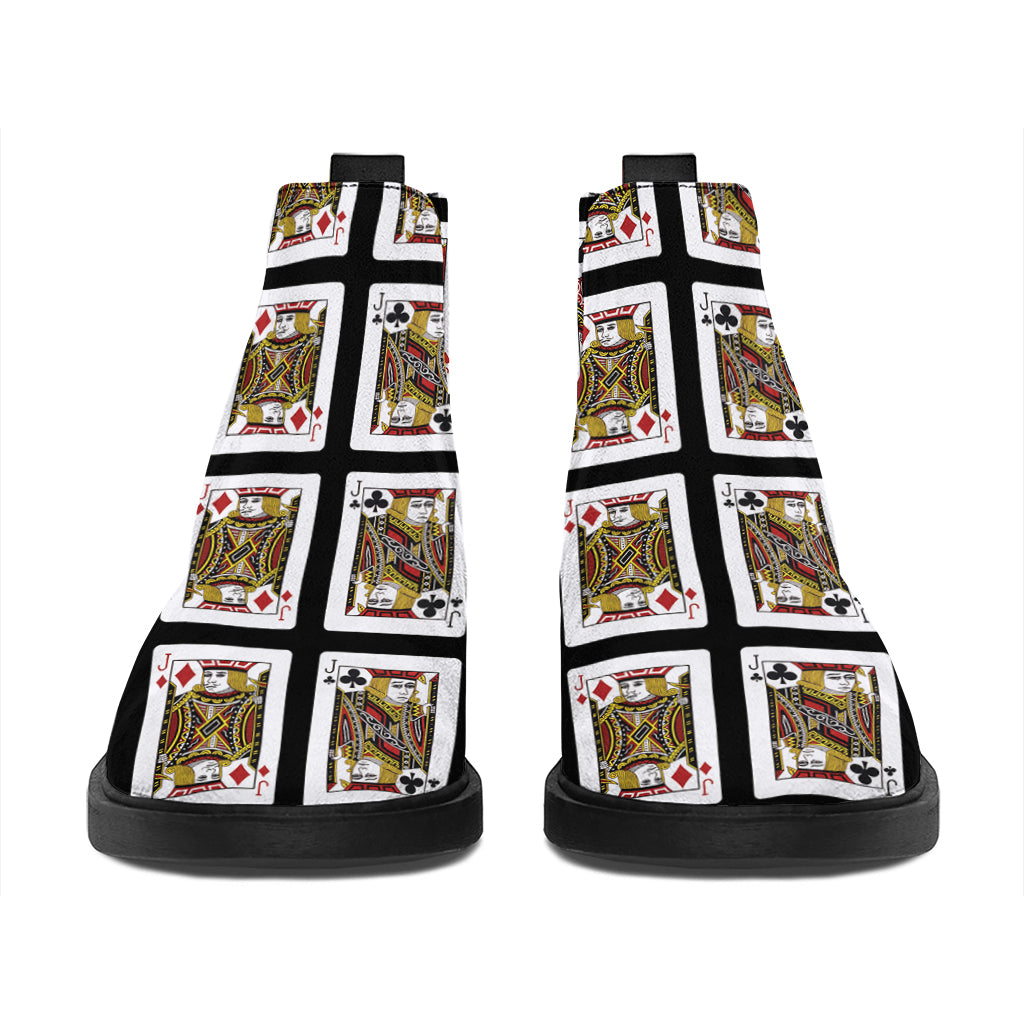 Four Jacks Playing Cards Pattern Print Flat Ankle Boots