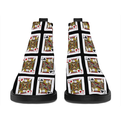 Four Jacks Playing Cards Pattern Print Flat Ankle Boots