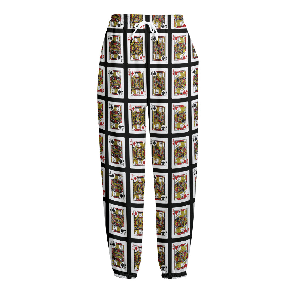 Four Jacks Playing Cards Pattern Print Fleece Lined Knit Pants