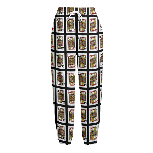 Four Jacks Playing Cards Pattern Print Fleece Lined Knit Pants