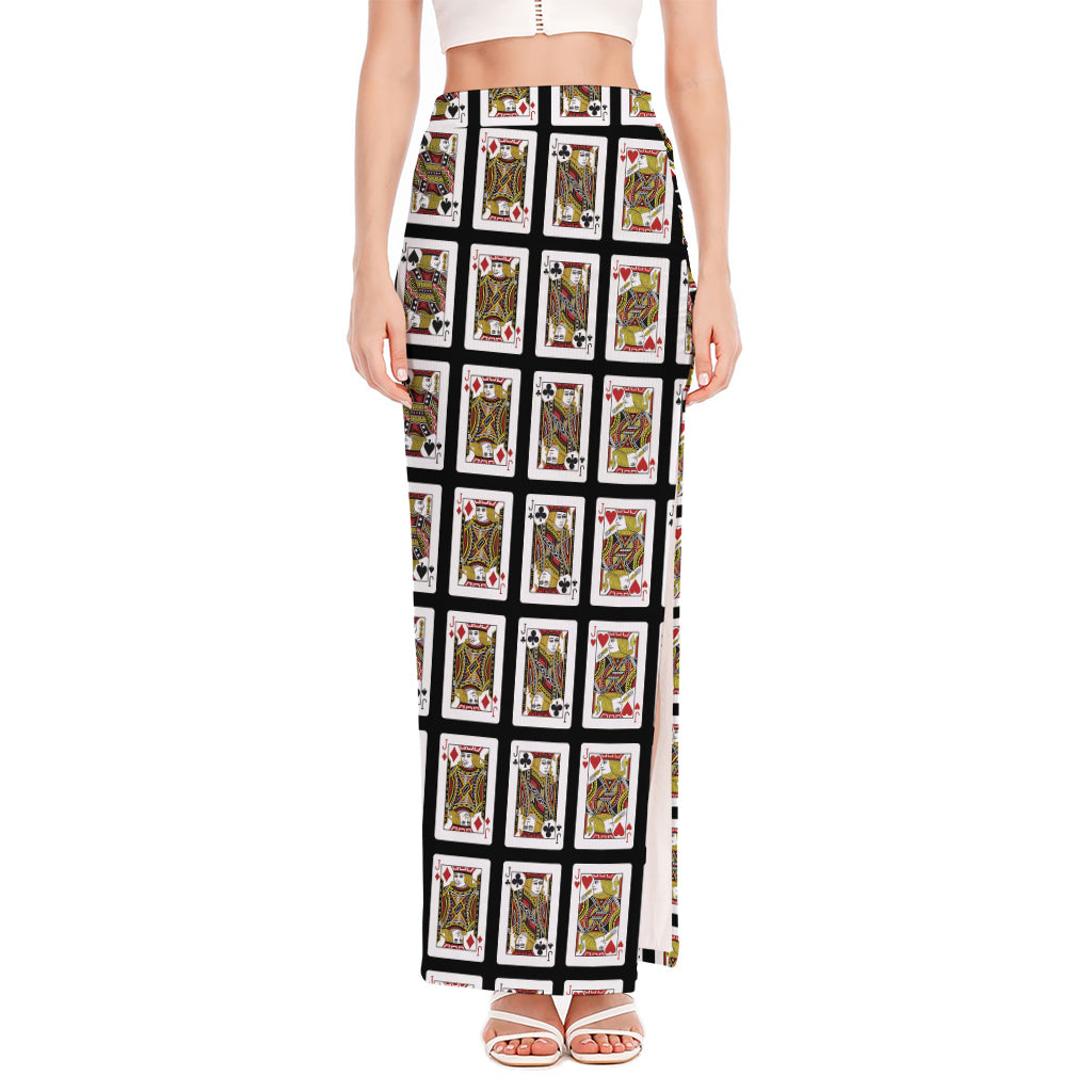 Four Jacks Playing Cards Pattern Print High Slit Maxi Skirt