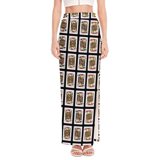 Four Jacks Playing Cards Pattern Print High Slit Maxi Skirt