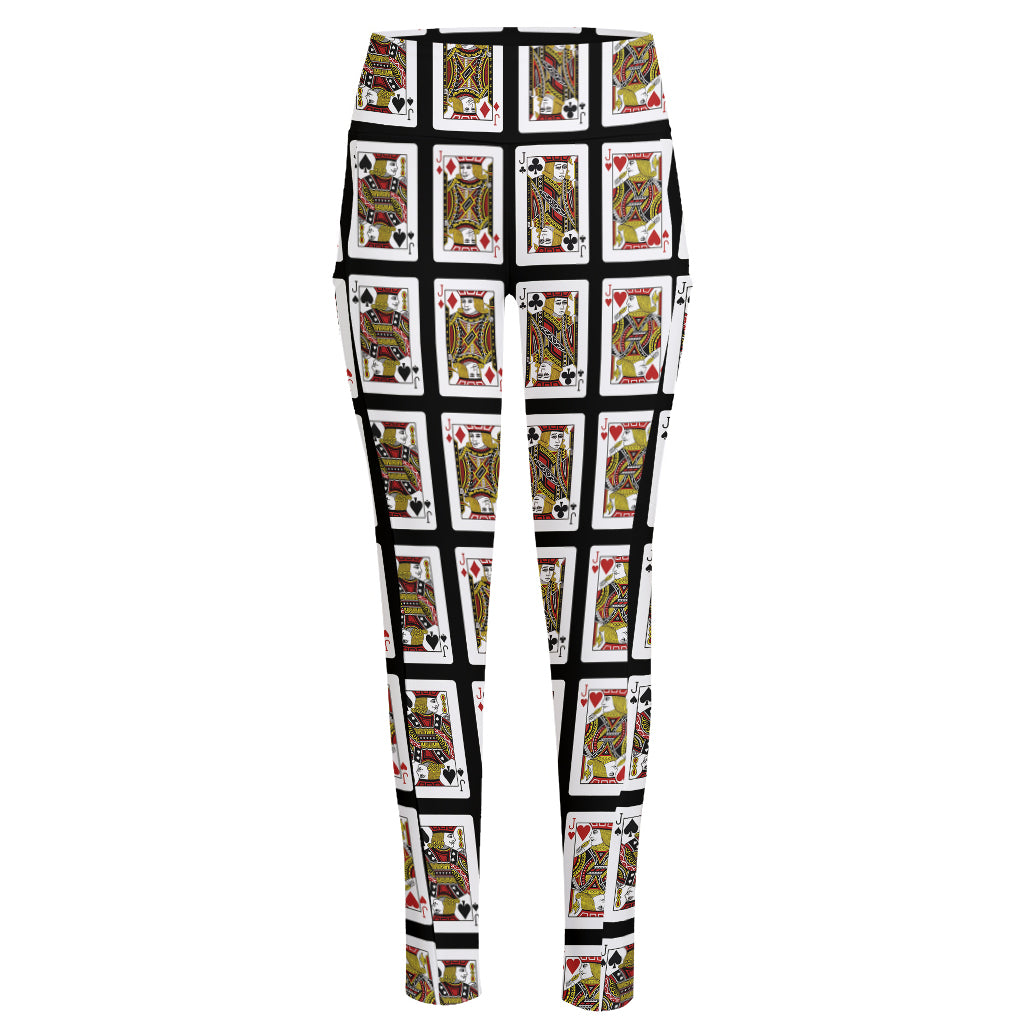 Four Jacks Playing Cards Pattern Print High-Waisted Pocket Leggings