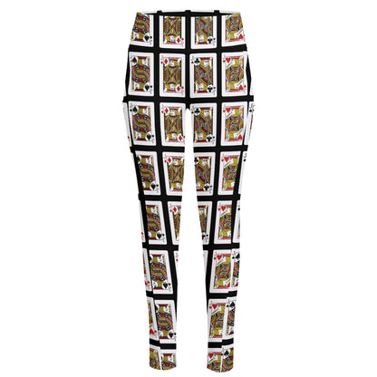 Four Jacks Playing Cards Pattern Print High-Waisted Pocket Leggings