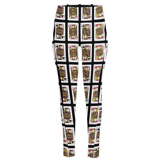 Four Jacks Playing Cards Pattern Print High-Waisted Pocket Leggings