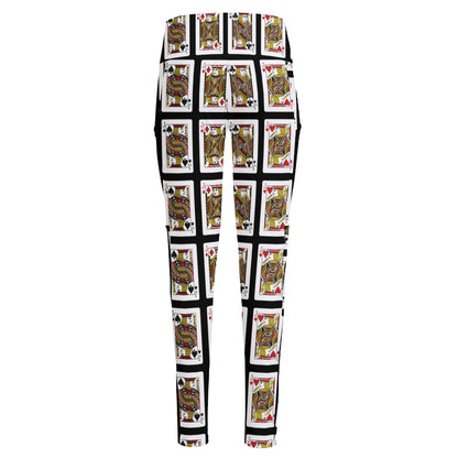 Four Jacks Playing Cards Pattern Print High-Waisted Pocket Leggings