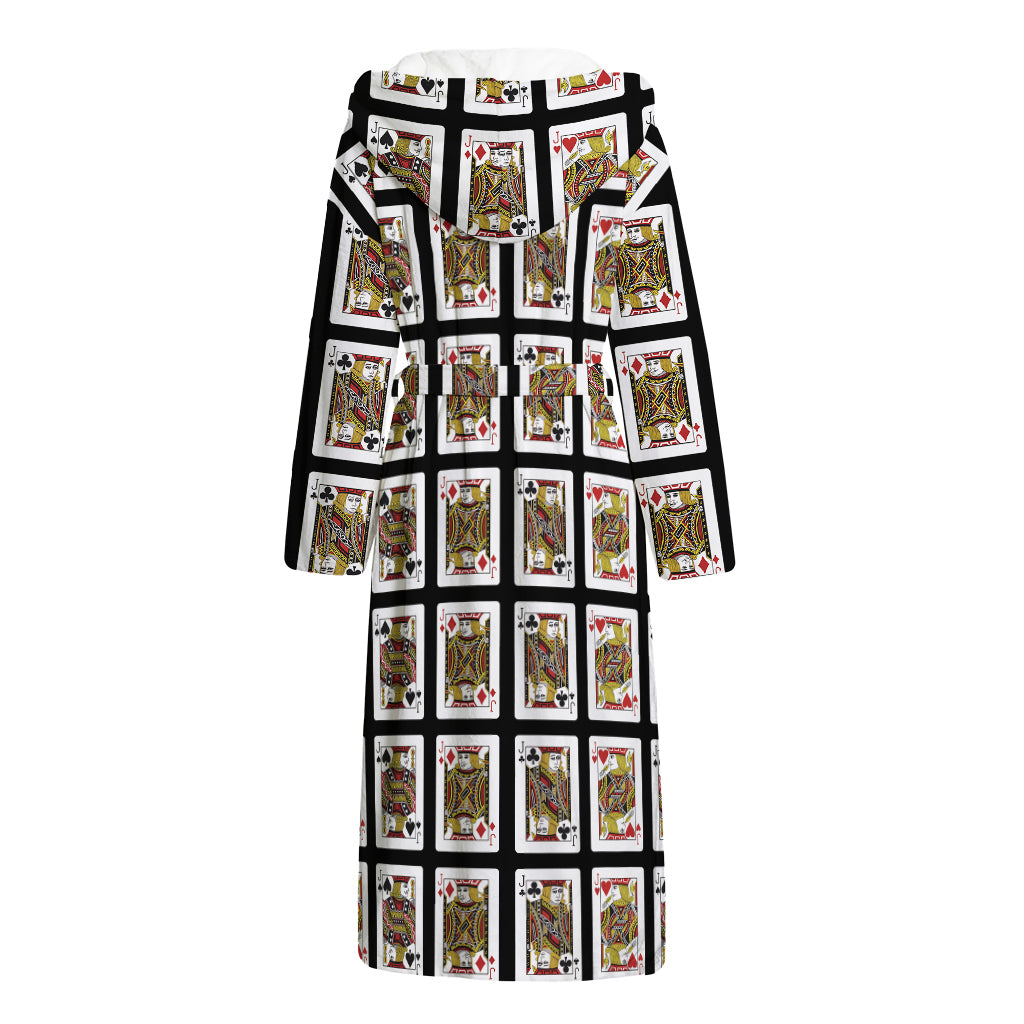 Four Jacks Playing Cards Pattern Print Hooded Bathrobe