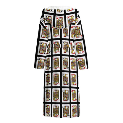 Four Jacks Playing Cards Pattern Print Hooded Bathrobe