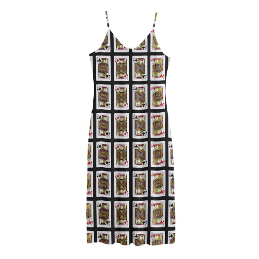 Four Jacks Playing Cards Pattern Print Jersey Midi Cami Dress