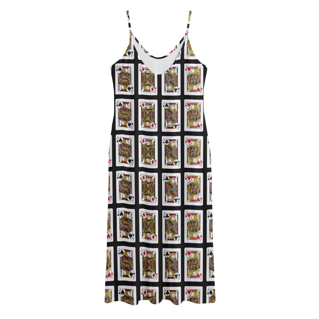 Four Jacks Playing Cards Pattern Print Jersey Midi Cami Dress