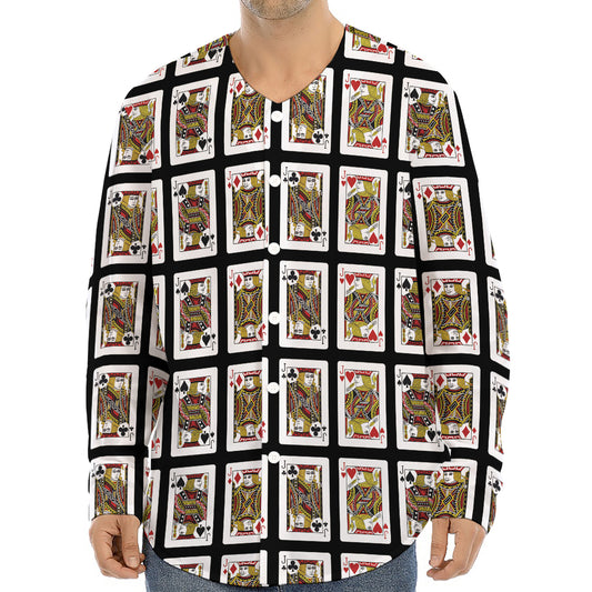Four Jacks Playing Cards Pattern Print Long Sleeve Baseball Jersey
