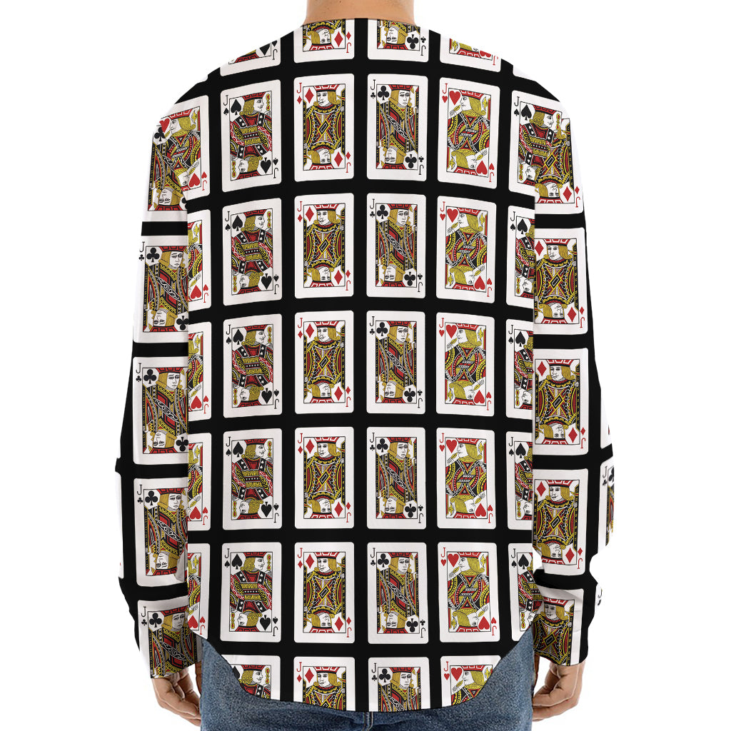 Four Jacks Playing Cards Pattern Print Long Sleeve Baseball Jersey
