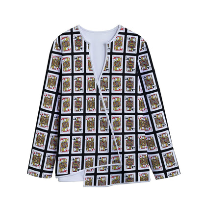 Four Jacks Playing Cards Pattern Print Long Sleeve Short Coat
