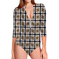 Four Jacks Playing Cards Pattern Print Long Sleeve Swimsuit