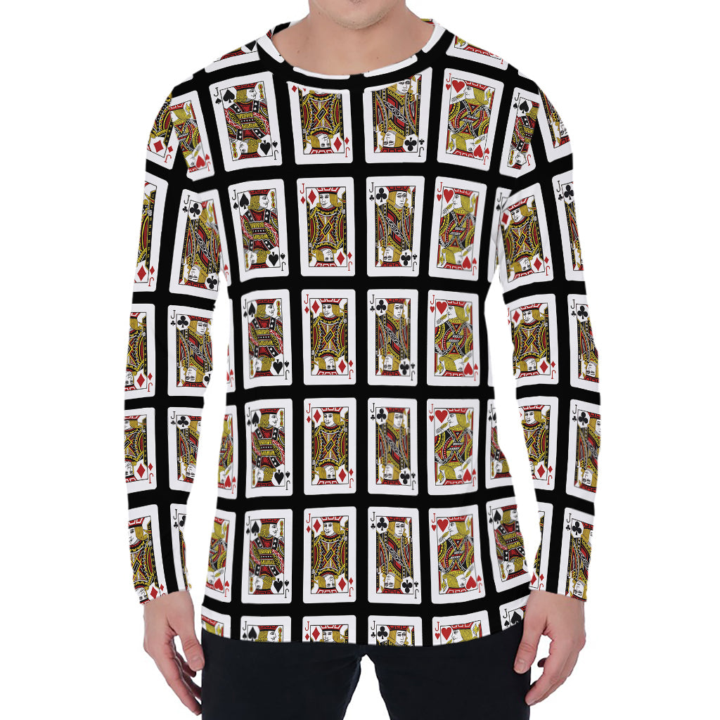 Four Jacks Playing Cards Pattern Print Men's Long Sleeve T-Shirt