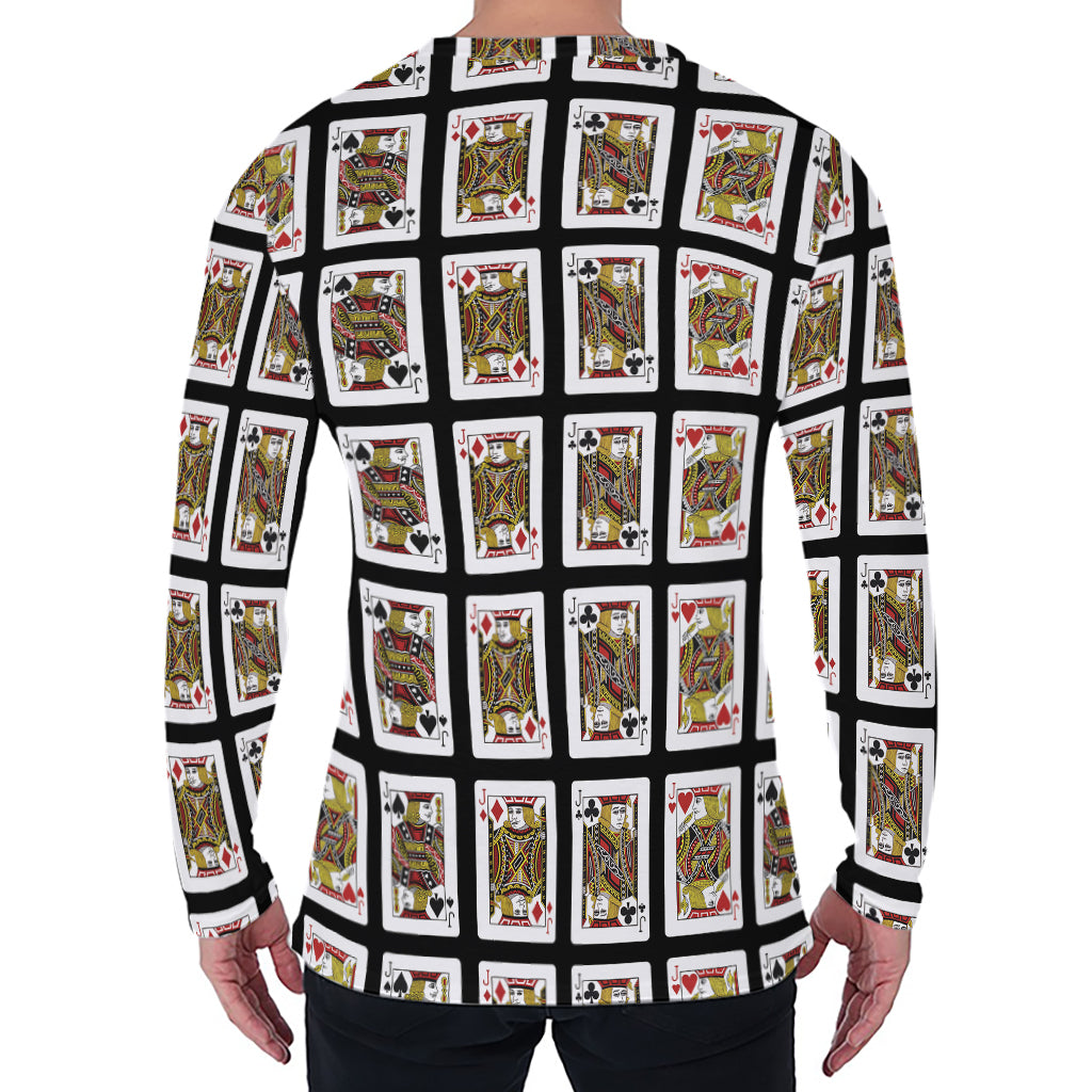 Four Jacks Playing Cards Pattern Print Men's Long Sleeve T-Shirt