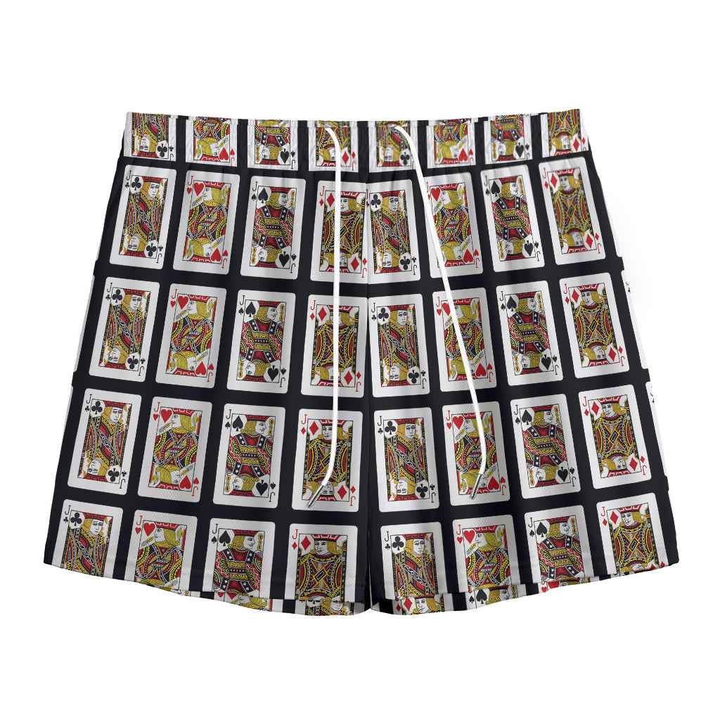 Four Jacks Playing Cards Pattern Print Mesh Shorts