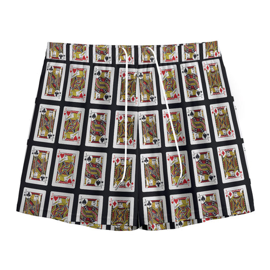 Four Jacks Playing Cards Pattern Print Mesh Shorts