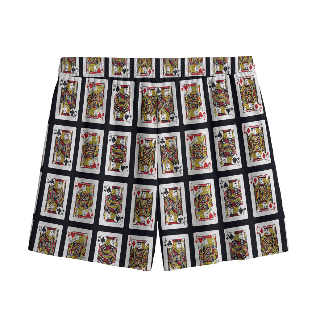Four Jacks Playing Cards Pattern Print Mesh Shorts