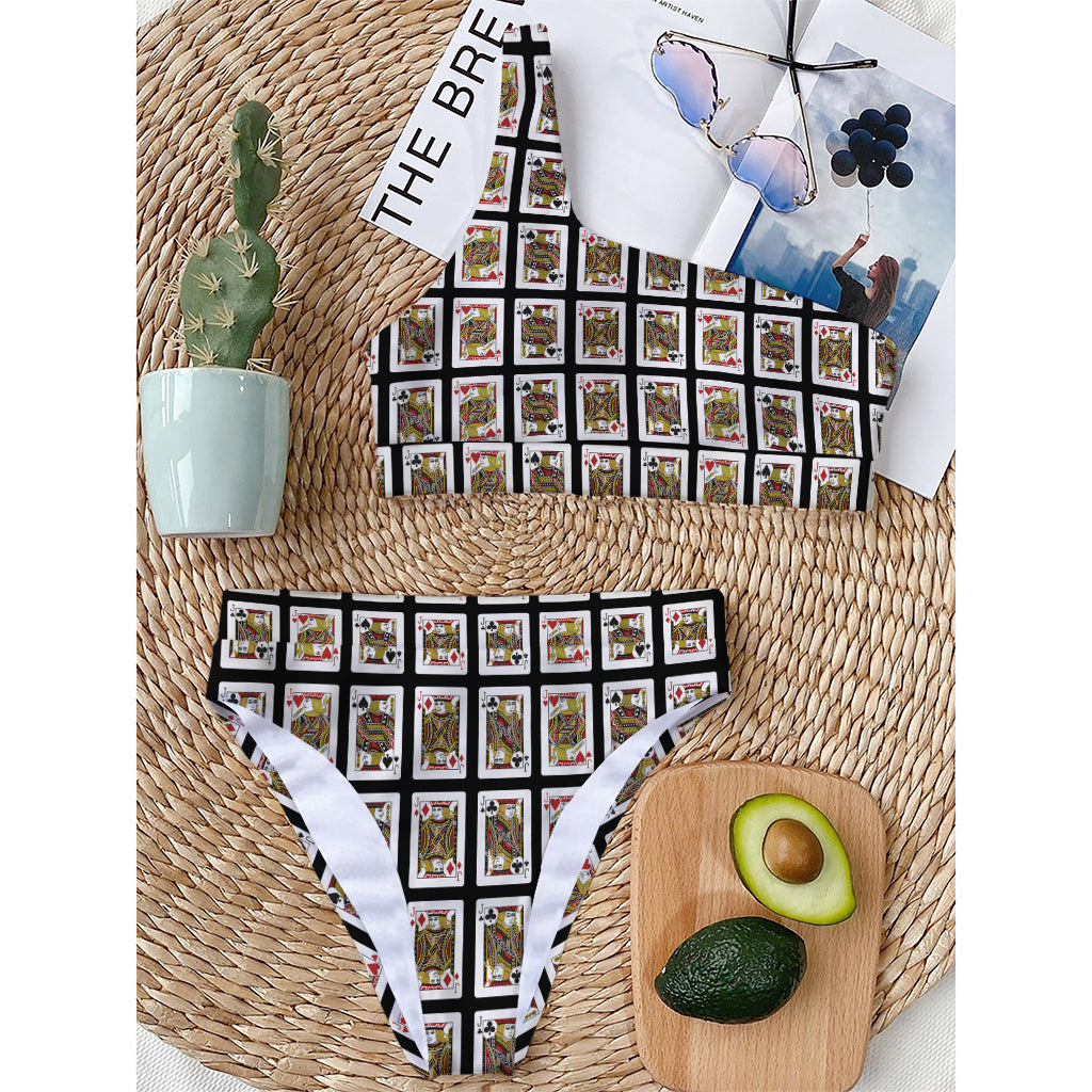 Four Jacks Playing Cards Pattern Print One Shoulder Bikini Top